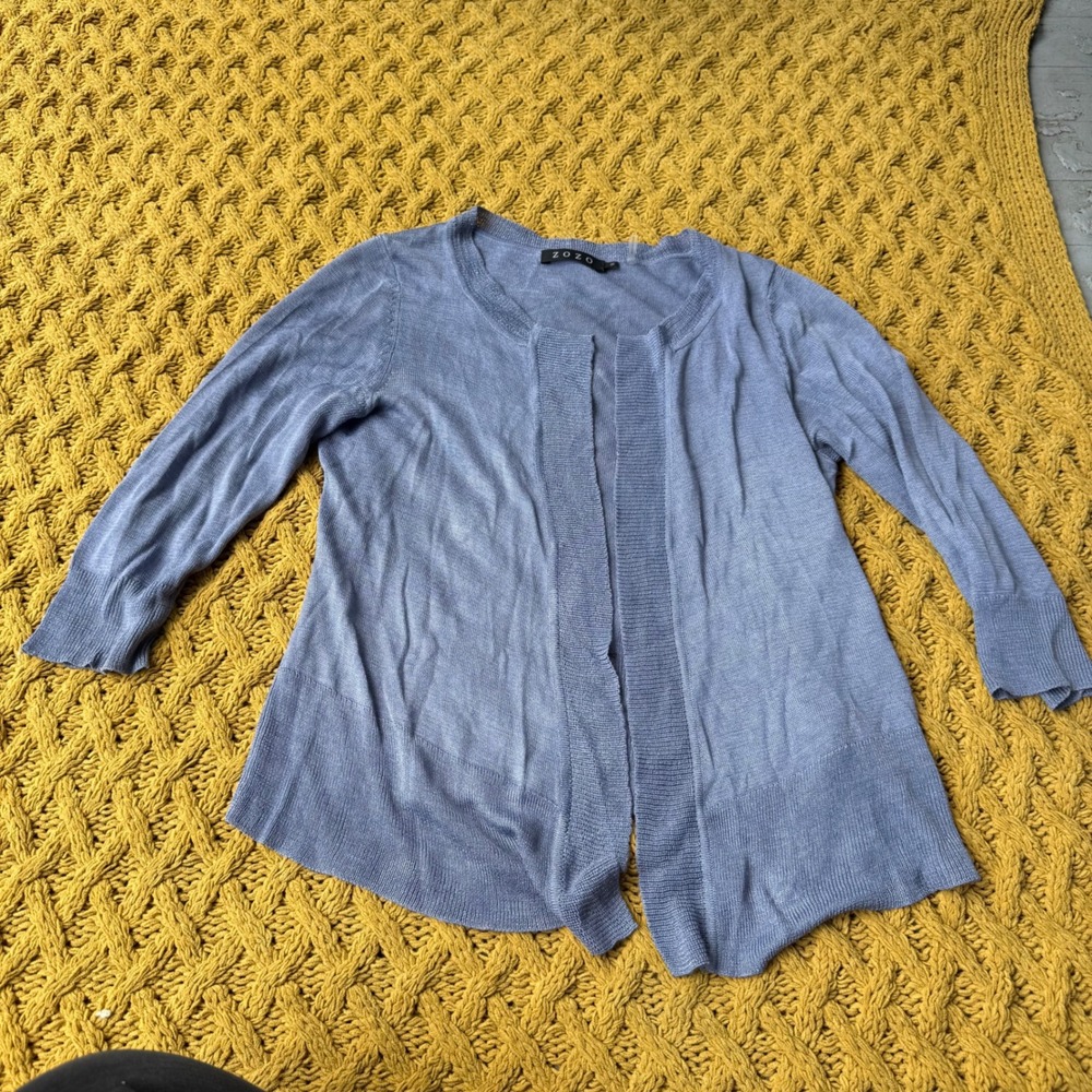 Zozo Silk Blend Open Front Cardigan Periwinkle Blue 3/4 Sleeve Size Medium
